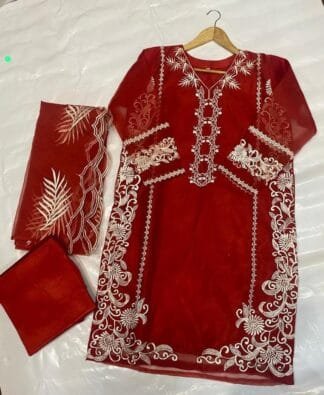 3pcs women stitched organza embroidered suit