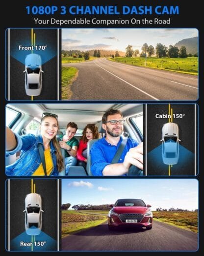 Triple Lens Dash Cam – Front, Inside & Rear Camera | Full HD Night Vision - Image 3